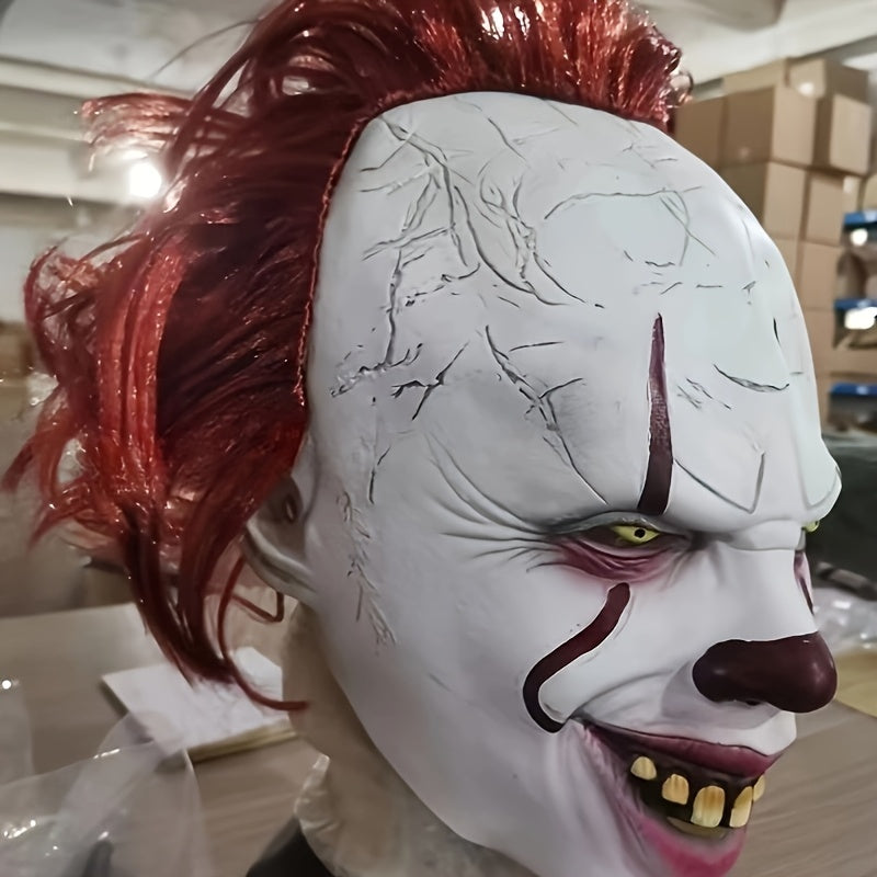 Adult Halloween Clown Mask – Pale Face & Red Hair Scary Look
