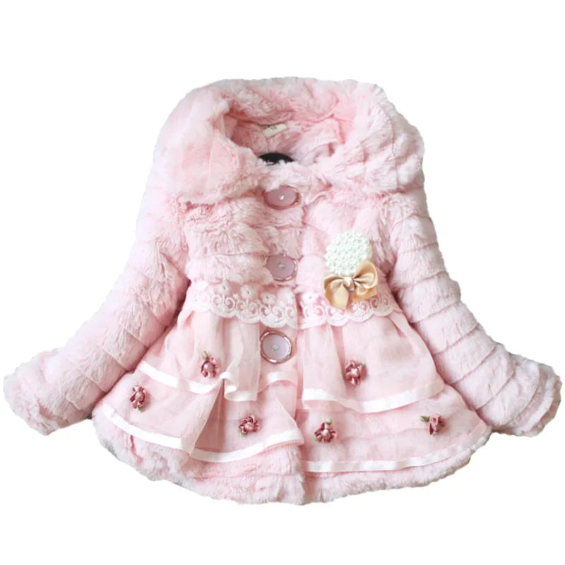 Thick Warm Infant Jacket – Leopard Print with Fur Collar