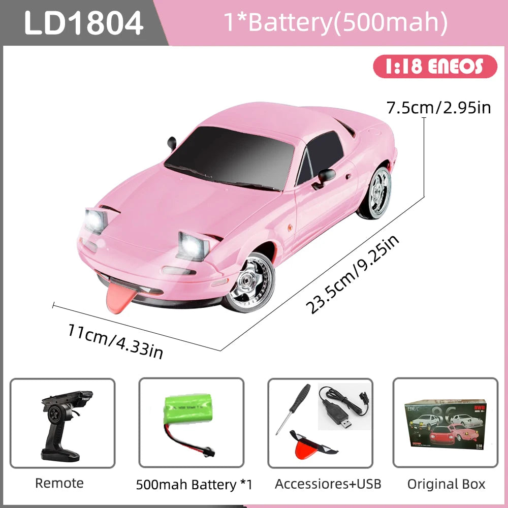LD1804 1/18 Mazda MX5 RC Drift Car – 2WD with Gyroscope & LED Lights