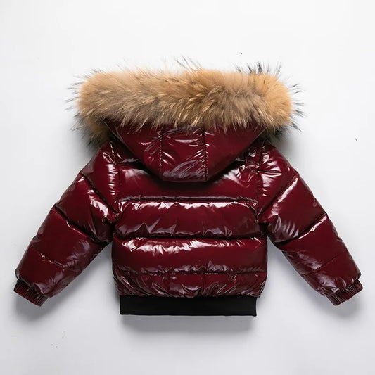 Shiny Waterproof Kids' Down Parka – Real Fur Hood