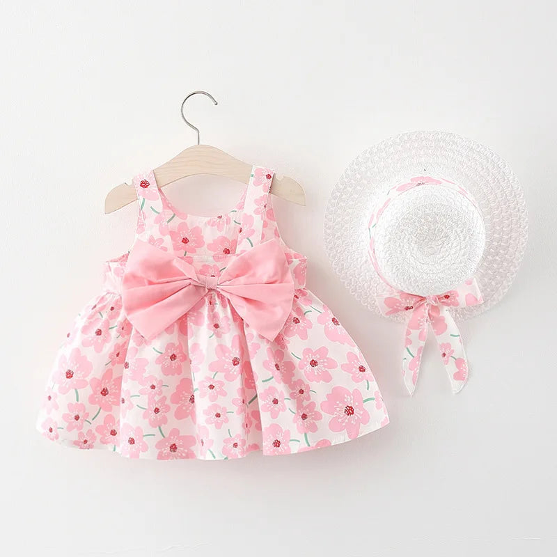 Infant Girls’ Summer Party Dress with Gift Hat