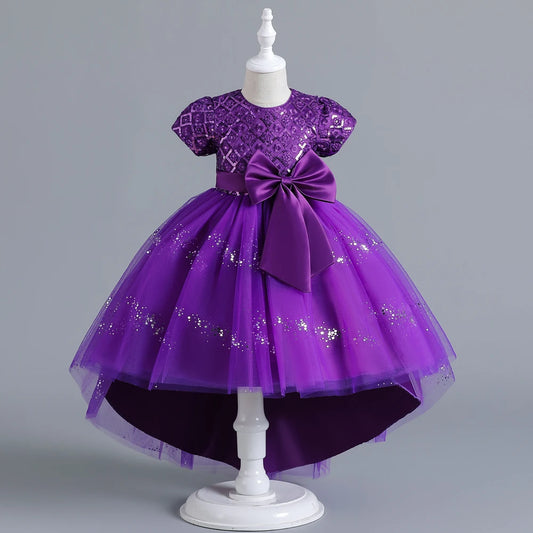 Kids’ Purple Sequin Dress – Bubble Sleeves