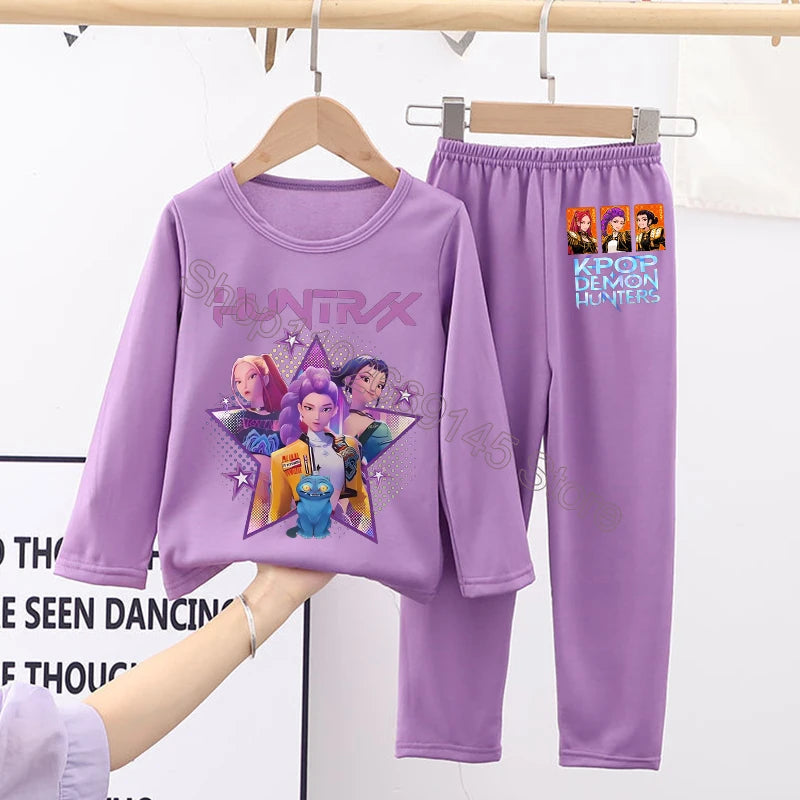 Kawaii Kpop Demon Hunters Girls Nightgown – Cozy Autumn Sleepwear