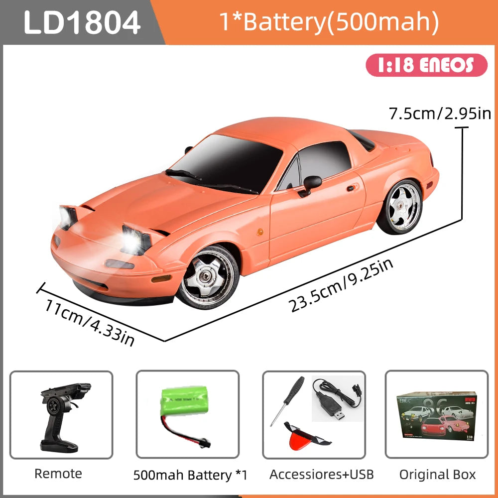LD1804 1/18 Mazda MX5 RC Drift Car – 2WD with Gyroscope & LED Lights