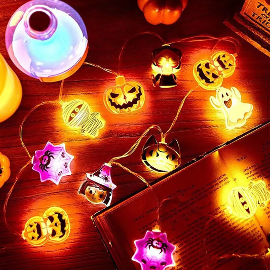 Halloween LED String Lights – Pumpkin, Ghost & Spider Web Decor
