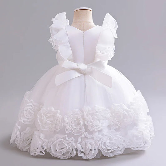Flower Girl Party Dress with Bow & Flying Sleeves