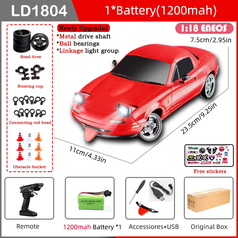 LD1804 1/18 Mazda MX5 RC Drift Car – 2WD with Gyroscope & LED Lights