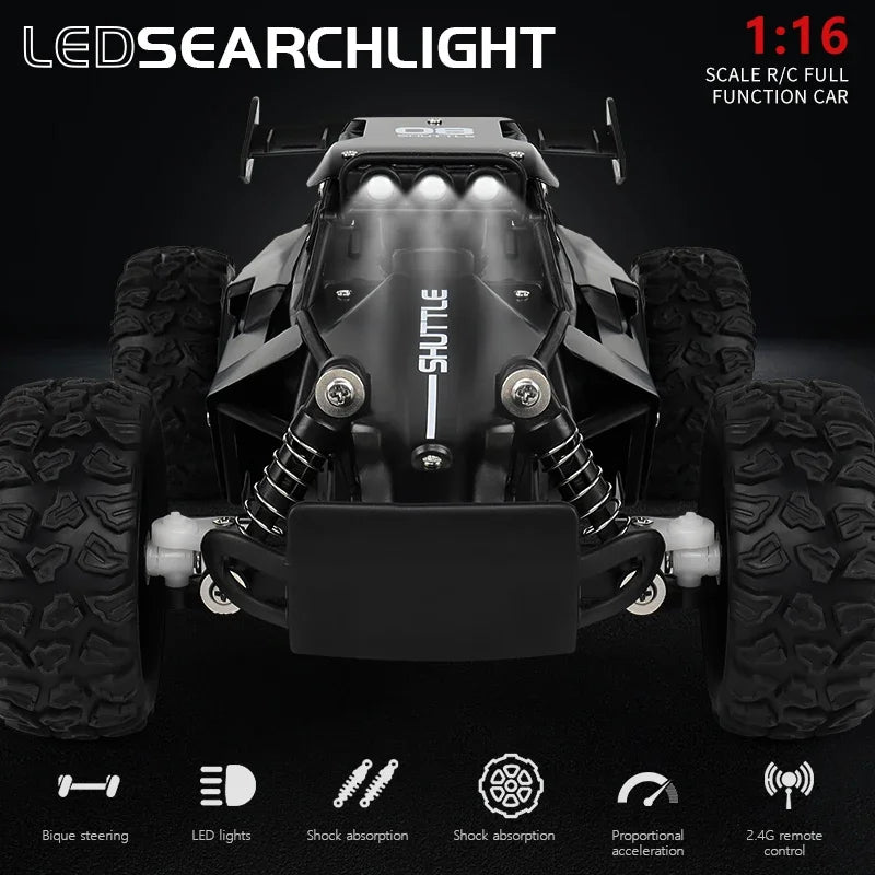 1:16 2WD RC Off-Road Car – LED Lights & Drift Action