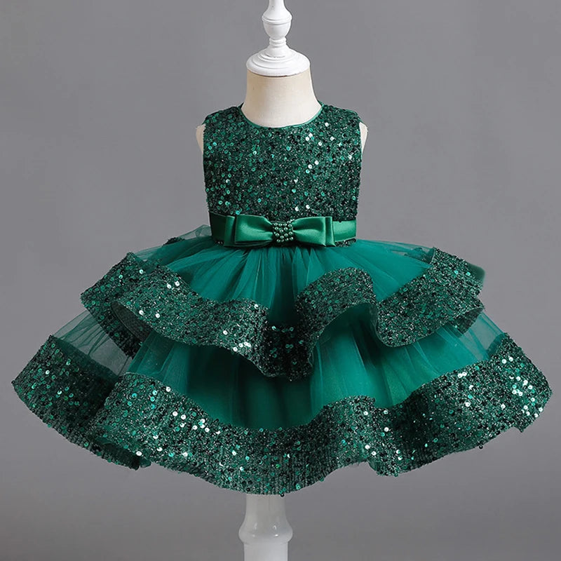 Girls’ Summer Party Dress – Sequin & Beaded Bow Detail
