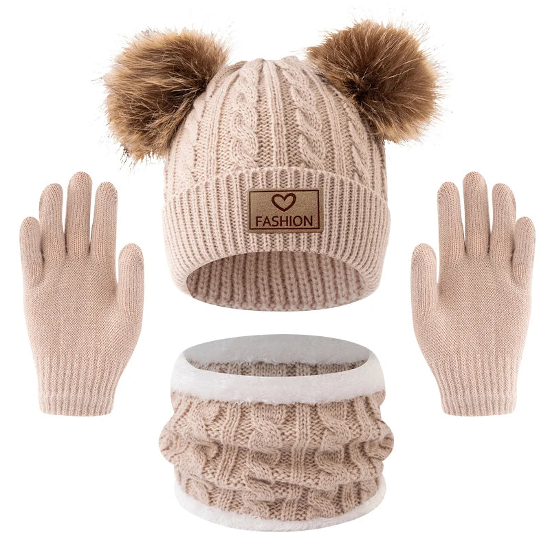 Kids 3PCS Winter Hat, Scarf & Gloves Set