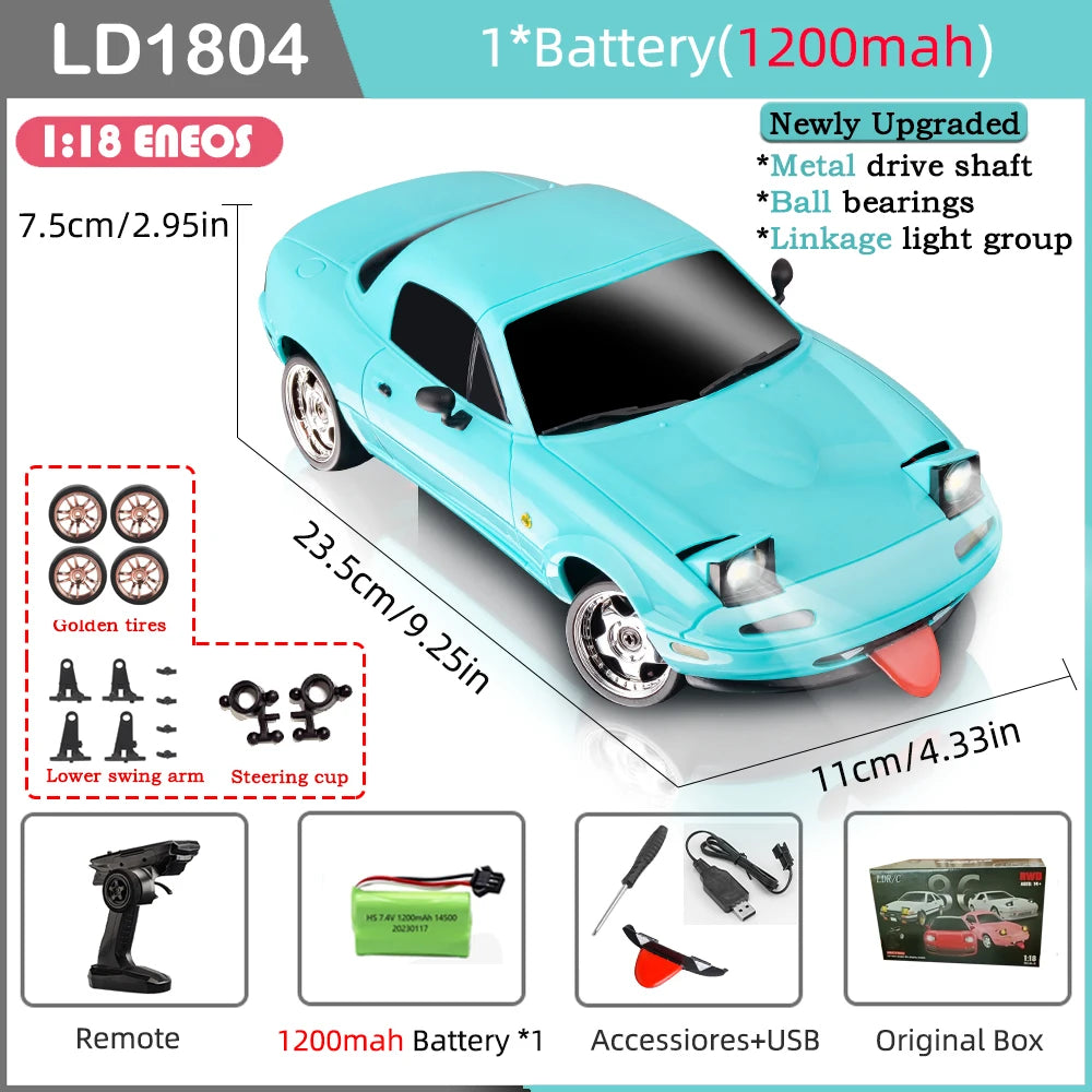 LD1804 1/18 Mazda MX5 RC Drift Car – 2WD with Gyroscope & LED Lights