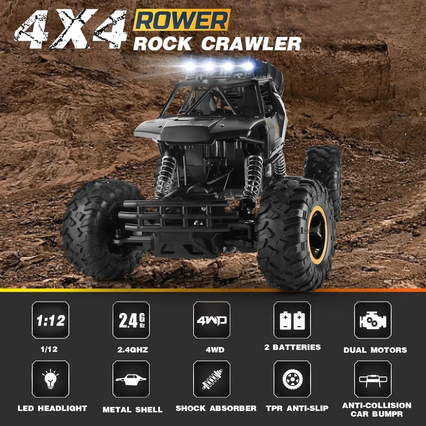 4WD Off-Road RC Car – High-Speed Buggy Truck with LED Lights
