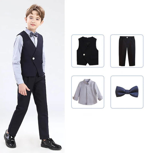 Boys' Formal Wedding Suit Set – Blazer, Vest, Shirt & Pants (Ages 4–12)