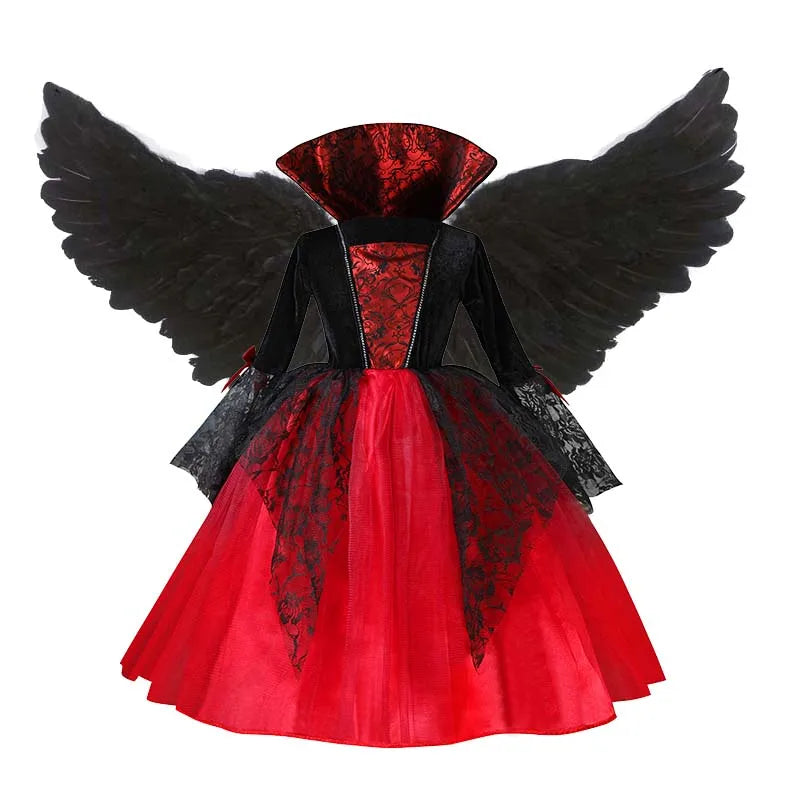 Halloween Girls Vampire Cosplay – Gothic Black Red Ghost Bride Outfit