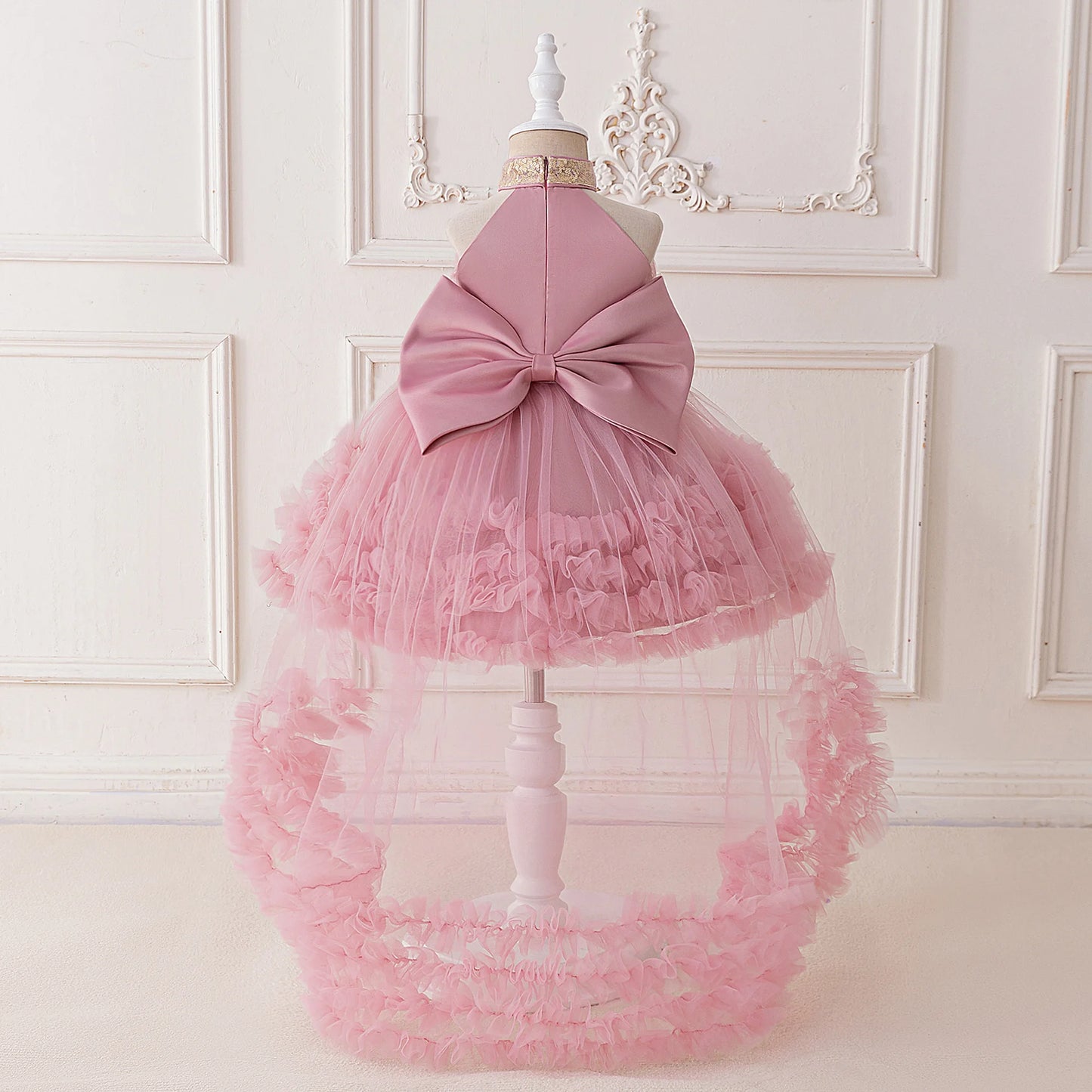 Elegant Baby Party Dress – Sequin Princess Gown with Big Bow & Train