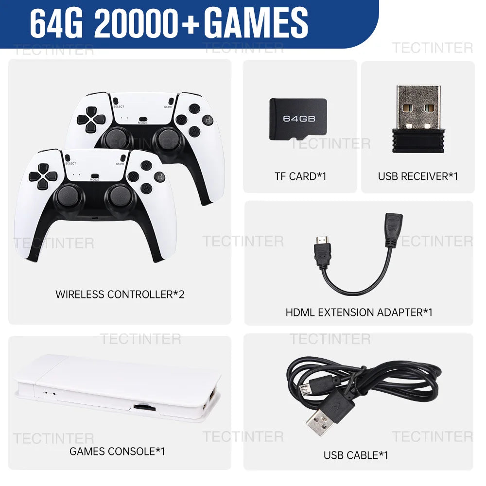 M15 4K Game Stick TV Video Game Console 64G Built-in 20000 Games Retro Handheld Game Player With Wireless Controller Gamepad
