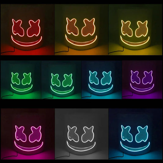 Halloween Light-Up Mask – Neon LED Marshmallow Headgear