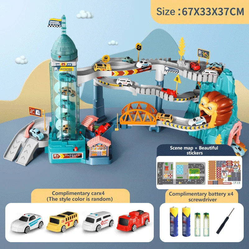 Lion-Themed Car Track Set – Educational Racing Fun for Kids!