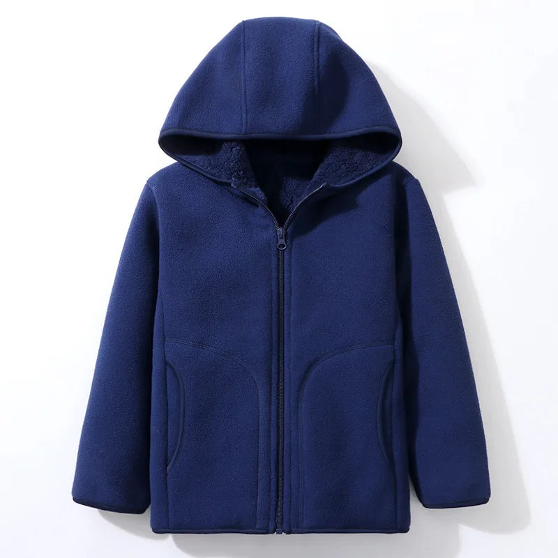 Warm Plush Velvet Jackets – Kids’ Hooded Winter Coat for Teens