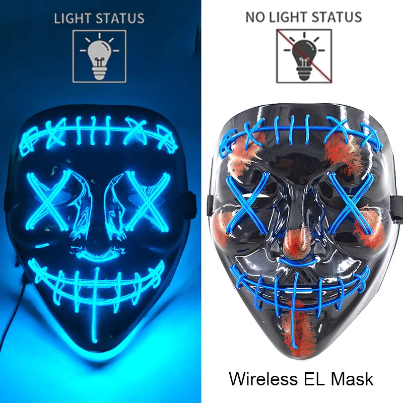 Wireless Neon LED Purge Mask – Glowing Halloween Party Mask