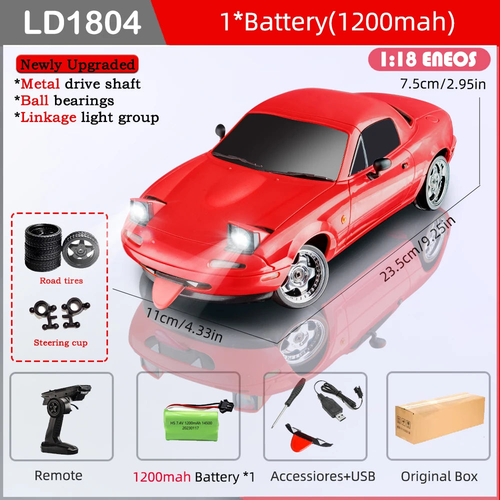 LD1804 1/18 Mazda MX5 RC Drift Car – 2WD with Gyroscope & LED Lights