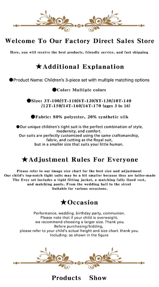 High-Quality Boys’ 3-Piece Tuxedo – Blazer, Vest & Trousers