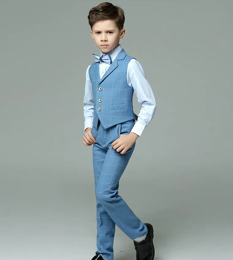 Boys’ 4-Piece Summer Suit – Vest, Shirt, Pants & Bowtie for Weddings