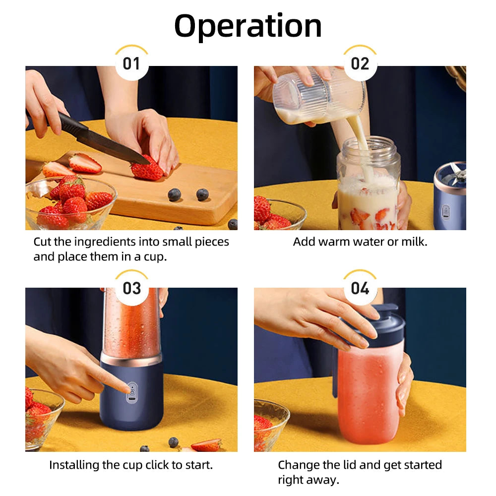 Portable 6-Blade Electric Juicer: Fresh Juice Anywhere