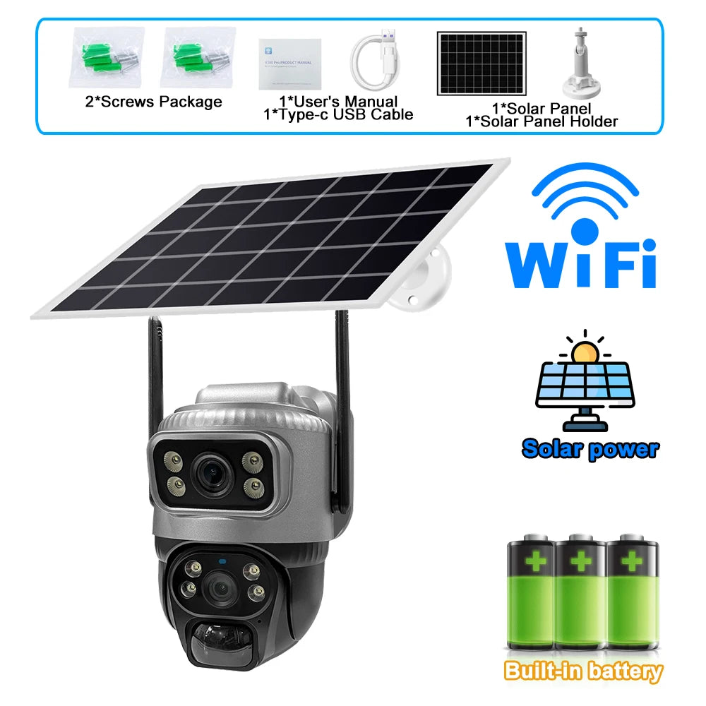 8MP 4K Solar Security Camera | 4G/WiFi | Dual Lens | PIR Motion | Night Vision