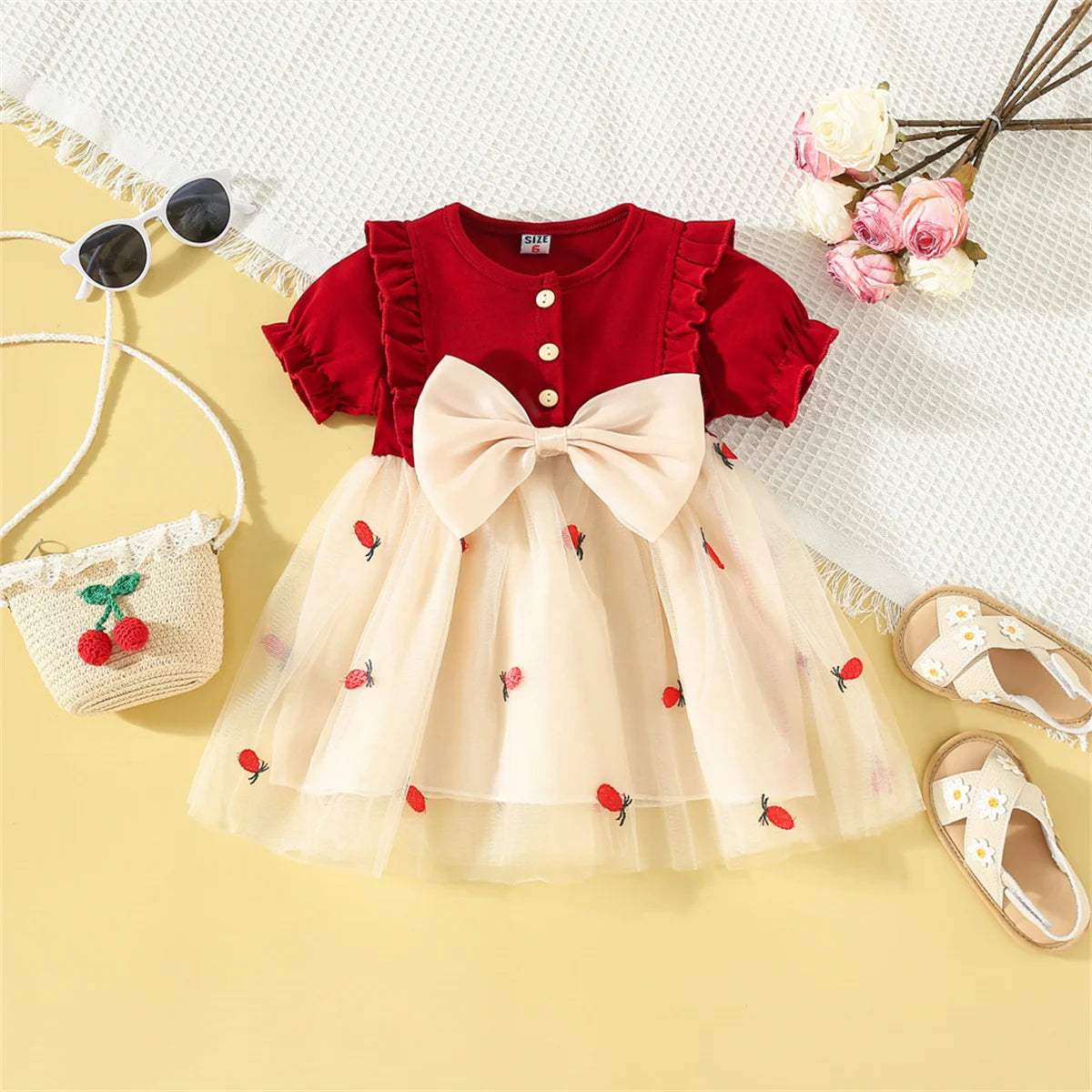 Baby Girl Cotton Mesh Birthday Party Dress