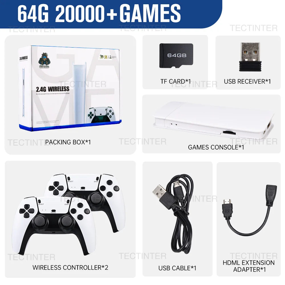 M15 4K Game Stick TV Video Game Console 64G Built-in 20000 Games Retro Handheld Game Player With Wireless Controller Gamepad