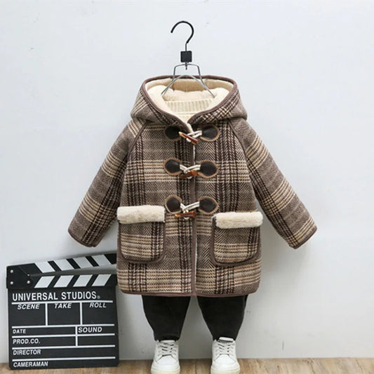 Girls’ Winter Wool Coat – Thicken Velvet-Lined