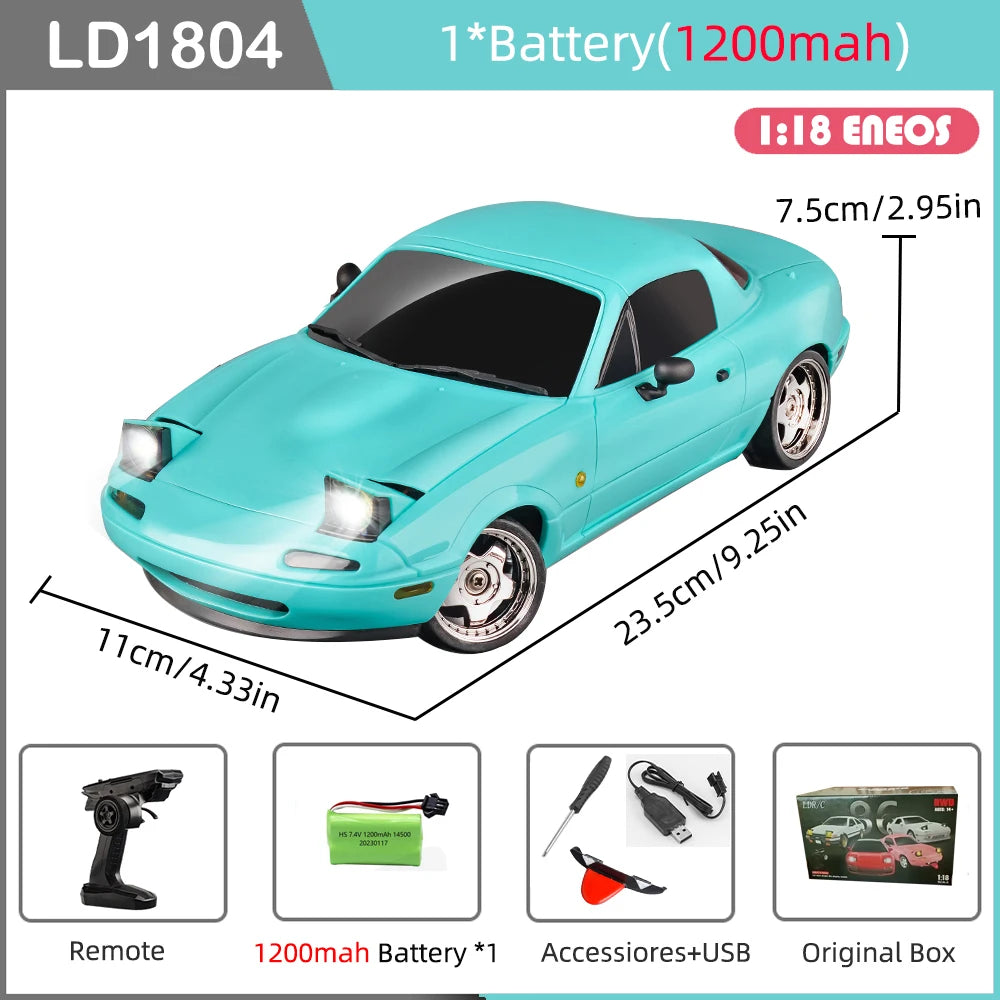 LD1804 1/18 Mazda MX5 RC Drift Car – 2WD with Gyroscope & LED Lights