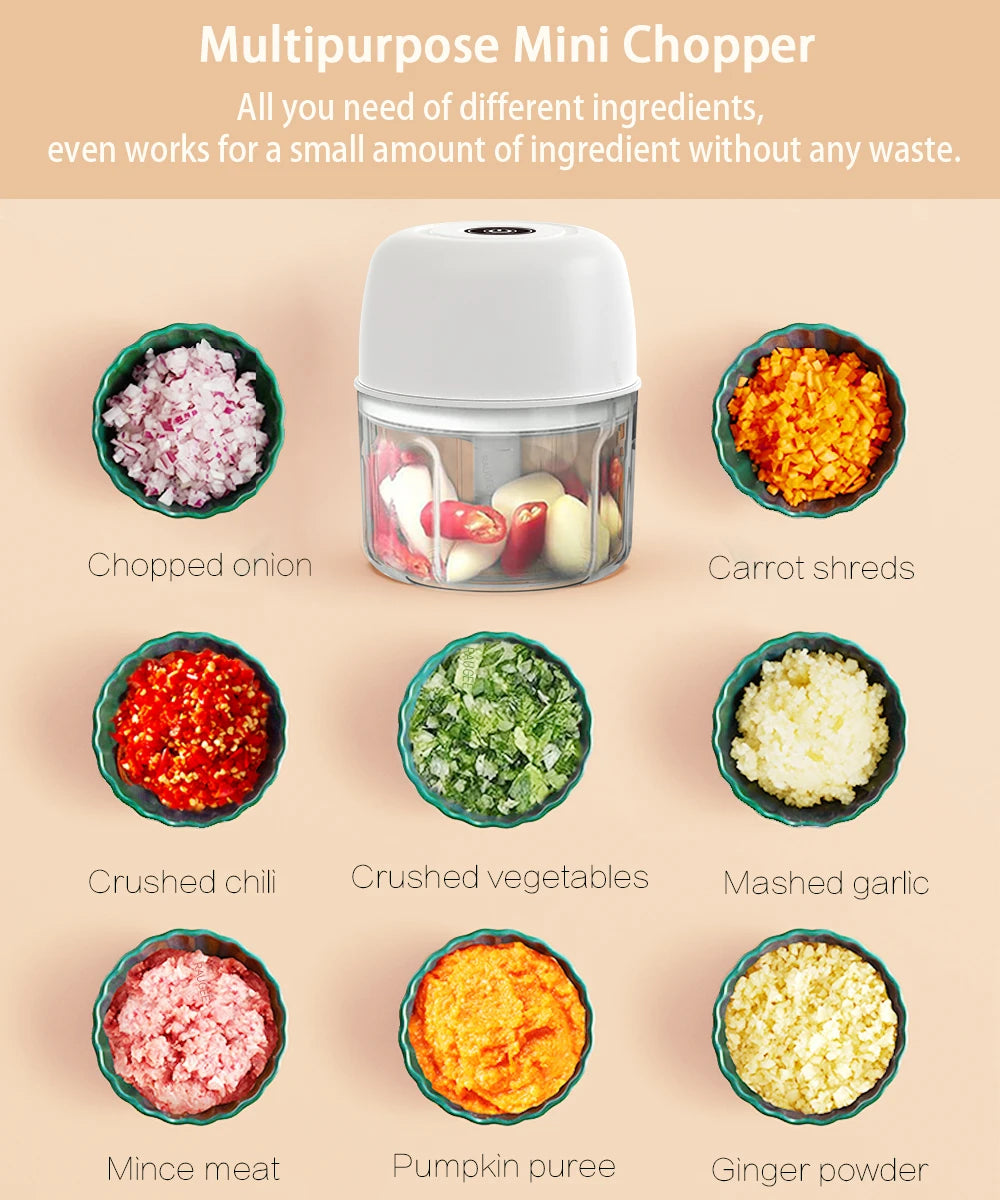 Mini Wireless Electric Food Chopper: Fast, Portable, Multifunctional