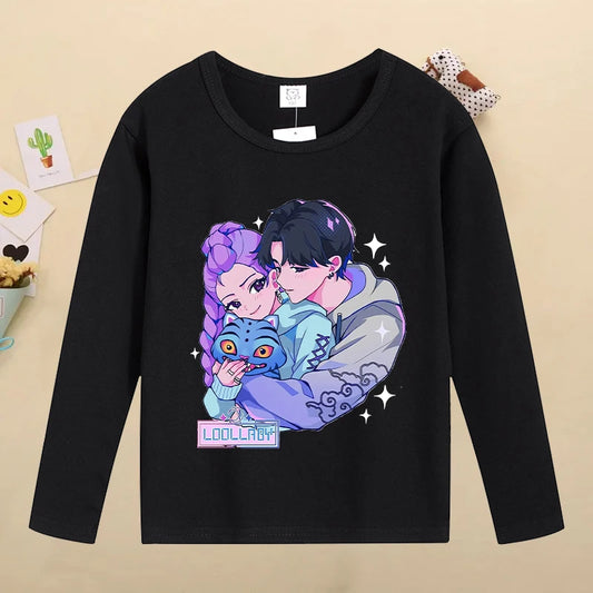 Kpop Demon Hunters Kids T-Shirt – Kawaii Cartoon Long Sleeve Top