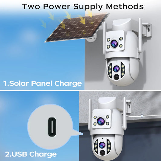 4K Wireless Solar Camera | Dual Lens | PIR Motion + Color Night Vision + Battery Power