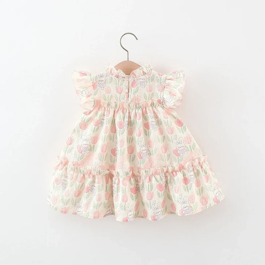 Cute Cartoon Rabbit Tulip Flower Girl Dress