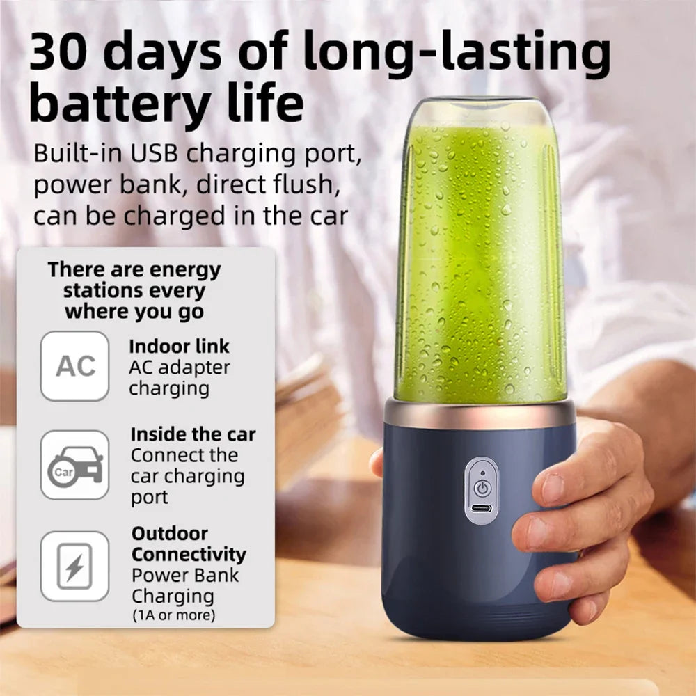 Portable 6-Blade Electric Juicer: Fresh Juice Anywhere