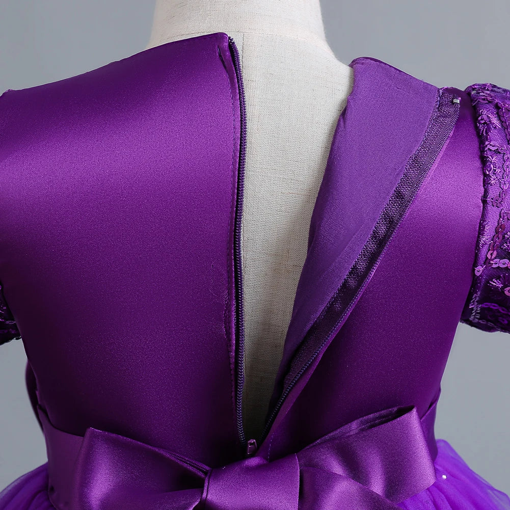 Kids’ Purple Sequin Dress – Bubble Sleeves