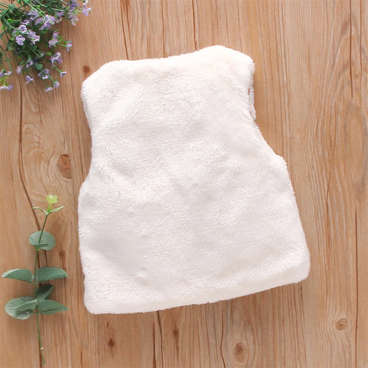 Baby Girls’ Fur Vest – Embroidered Sleeveless Coat (0–3Y)