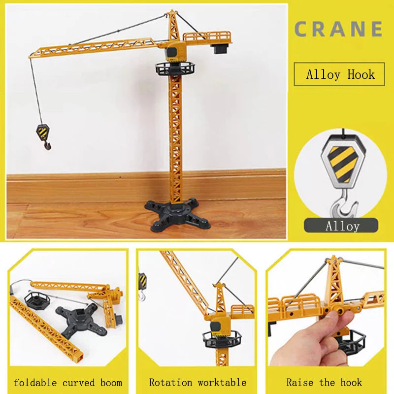 Engineering Diecast Vehicle Set – Tower Crane, Forklift, Bulldozer & Excavator for Boys!