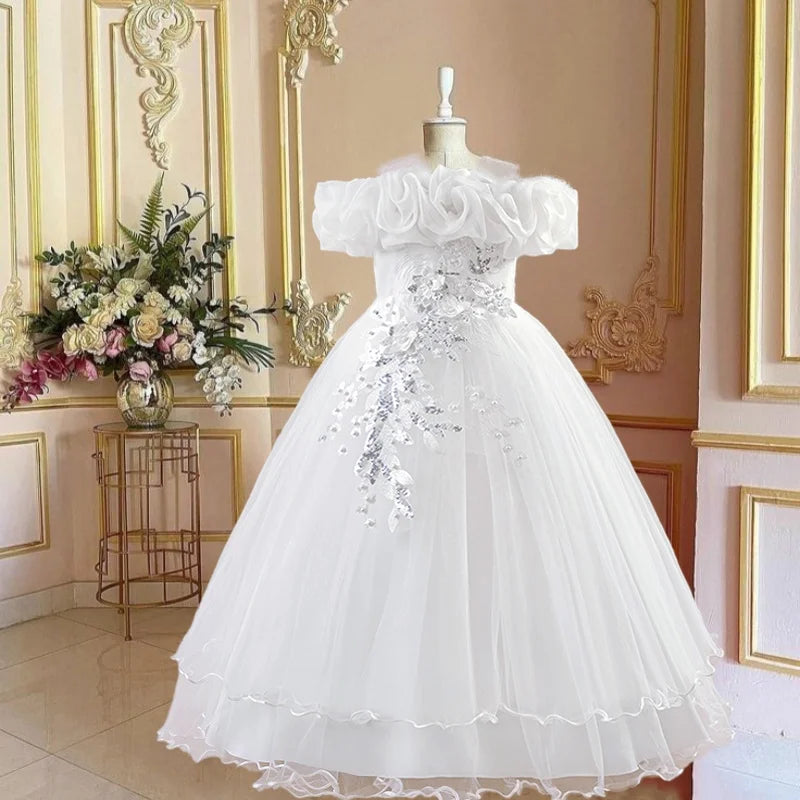 Prom & Party Dress – Girls Floral Mesh Gown