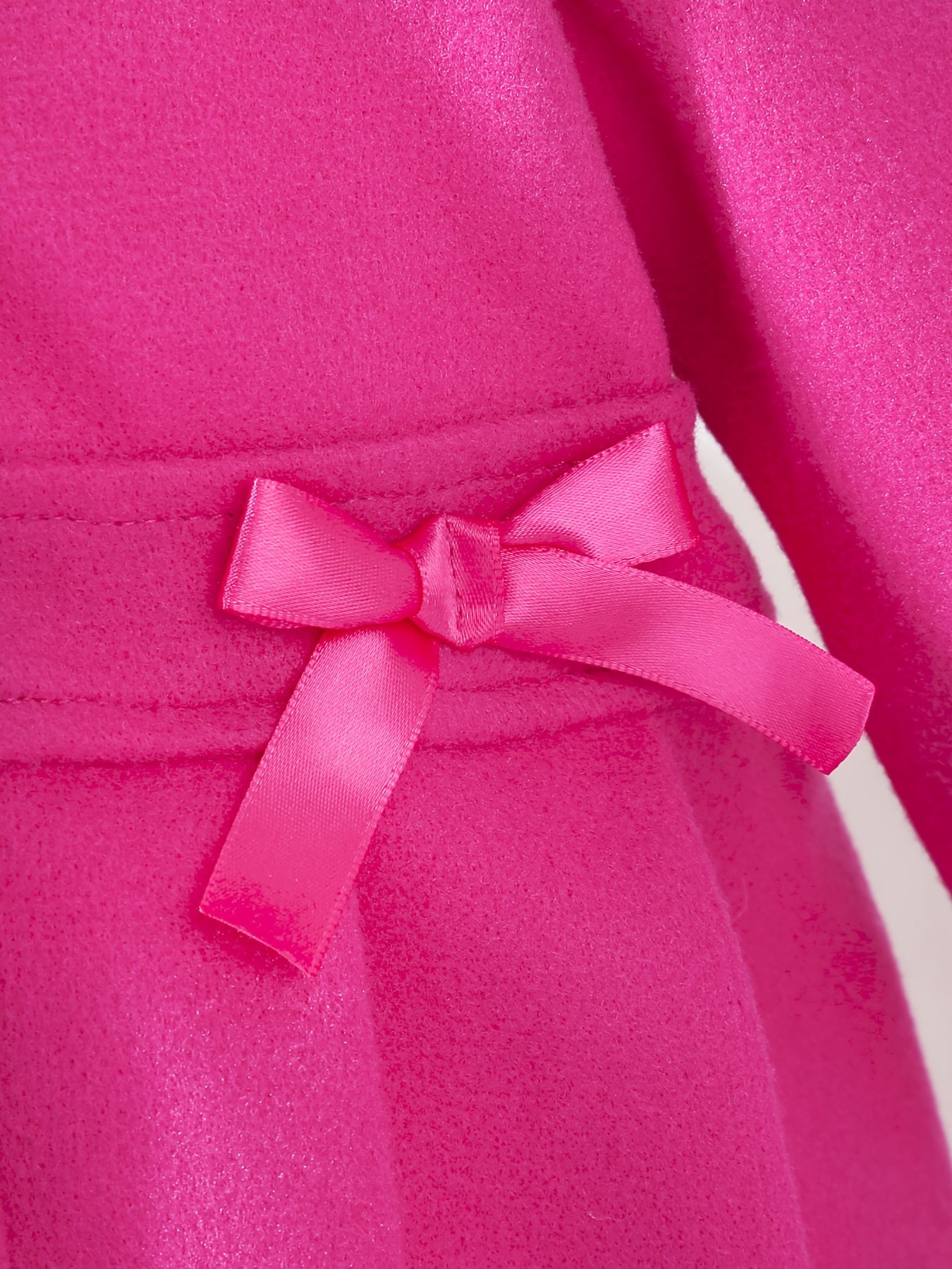 Girls' Autumn and Winter Warm Fashion Bow Double-Breasted Tweed Long Coat with Hat Accessory