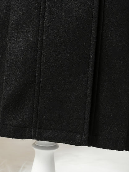 Girls' Autumn and Winter Warm Fashion Bow Double-Breasted Tweed Long Coat with Hat Accessory