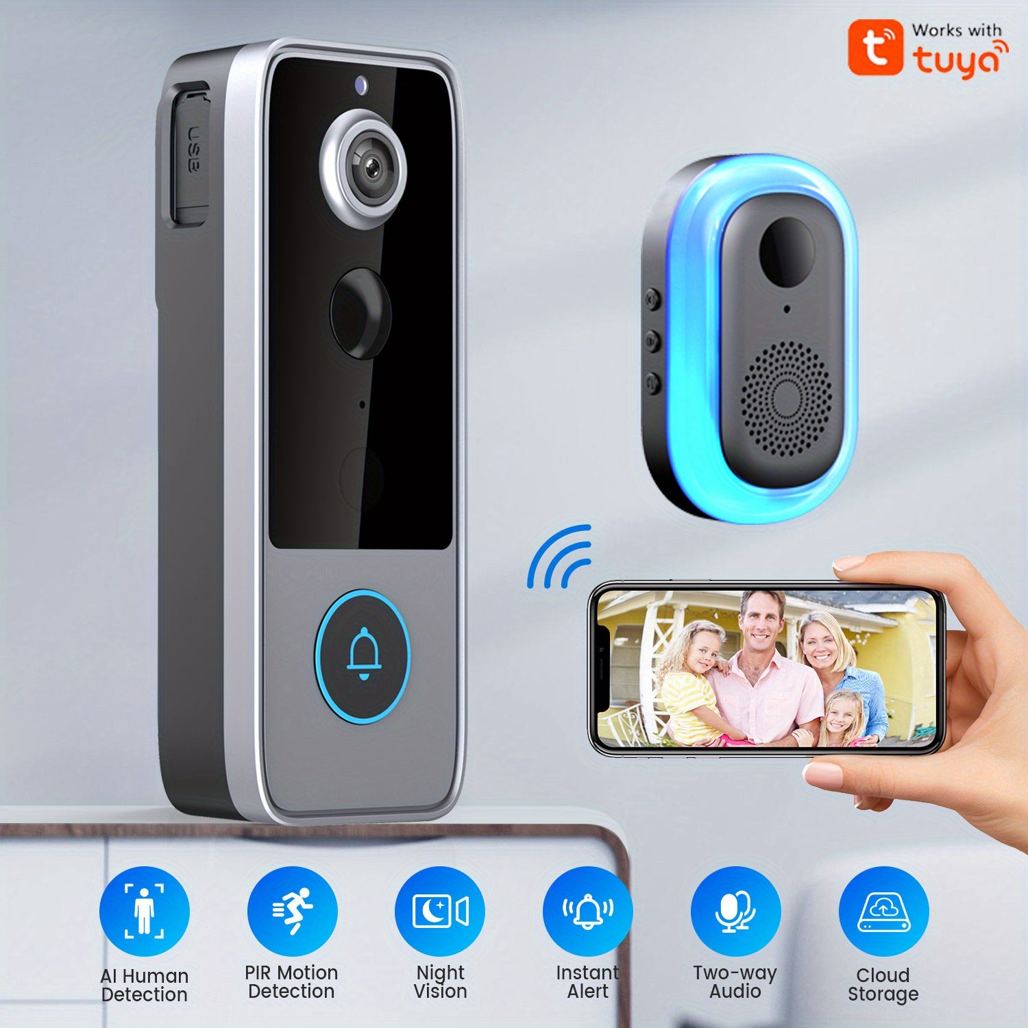 1080P Video Doorbell with AI Facial Recognition & Night Vision - Ultra Shoppings