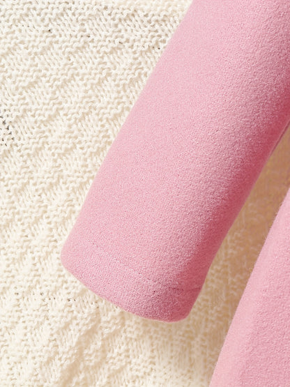 Girls' Autumn and Winter Warm Fashion Bow Double-Breasted Tweed Long Coat with Hat Accessory