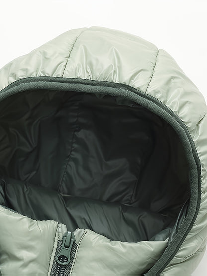 2025 New Lightweight Hooded Jacket – Black & Grey Color-Block, Polyester Lined Winter Coat