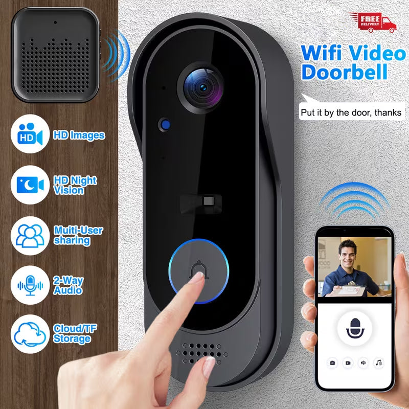 1080p Wireless Wi-Fi Video Doorbell Camera with Night Vision & Two-Way Audio - Ultra Shoppings