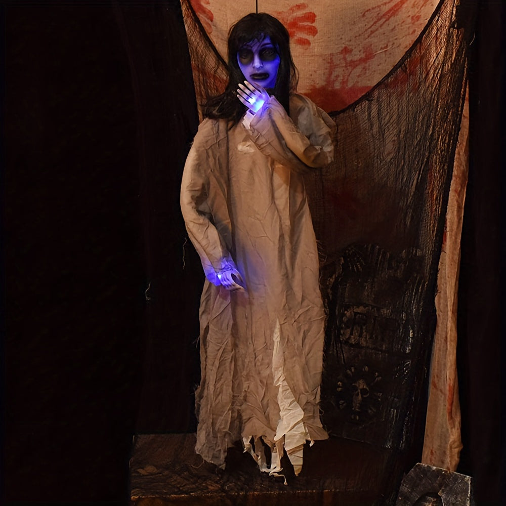 Outdoor Halloween Decor – Scary Hanging Lady with Glowing Eyes