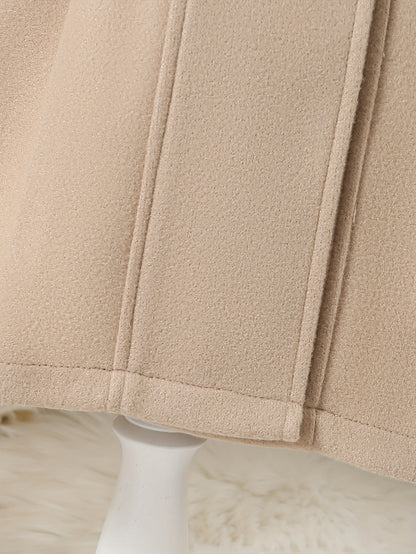 Girls' Autumn and Winter Warm Fashion Bow Double-Breasted Tweed Long Coat with Hat Accessory